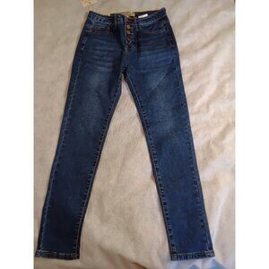 OLEVEY High-Rise Skinny Raw Denim Jeans Size 5 Medium Wash